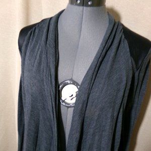FULL TILT Cardigan Sweater XS Gray black pleather trim Open front Lightweight LS
